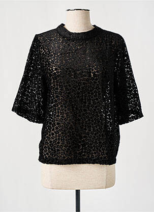 Top col rond manches 3/4 noir GRACE & MILA femme