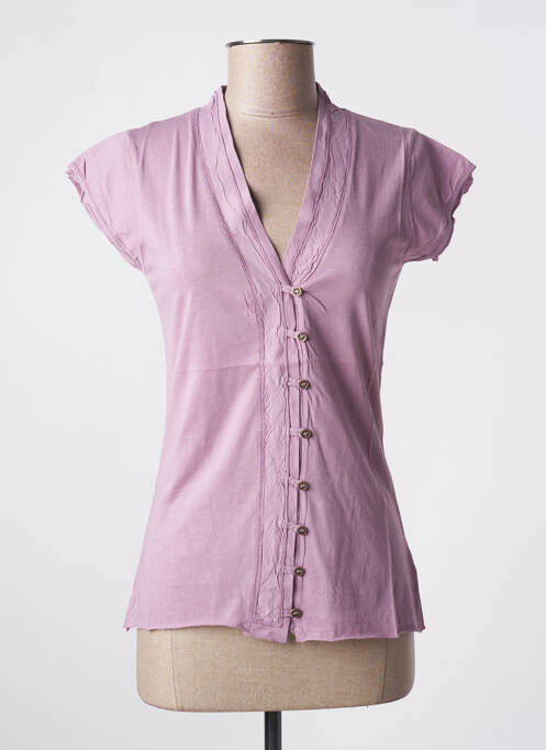 Gilet manches courtes fermeture boutonnée sur le devant violet STEFAN GREEN femme