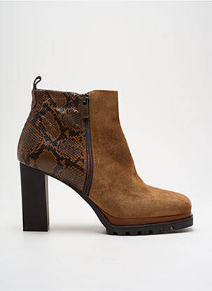 Bottines/boots tissage satiné talon de 7 à 9cm marron LODI femme