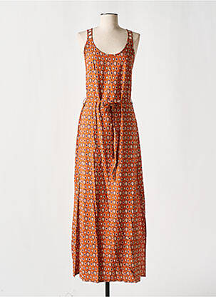 Robe longue imprimé fantaisie fines bretelles marron COTON DU MONDE femme