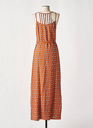 Robe longue imprimé fantaisie fines bretelles marron COTON DU MONDE femme