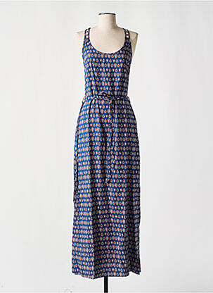 Robe longue imprimé fantaisie fines bretelles bleu COTON DU MONDE femme
