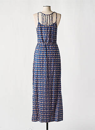 Robe longue imprimé fantaisie fines bretelles bleu COTON DU MONDE femme