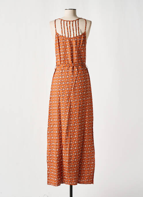 Robe longue imprimé fantaisie fines bretelles marron COTON DU MONDE femme