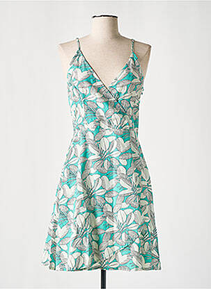 Robe mi-longue imprimé fleurs fines bretelles bleu COTON DU MONDE femme
