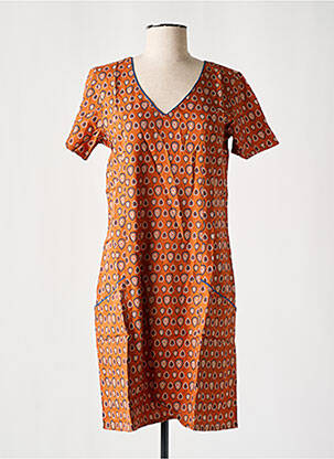 Robe courte manches courtes manches courtes marron COTON DU MONDE femme