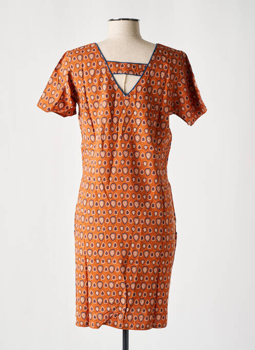 Robe courte manches courtes manches courtes marron COTON DU MONDE femme
