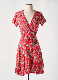 Robe mi-longue imprimé fleurs manches courtes rouge COTON DU MONDE femme