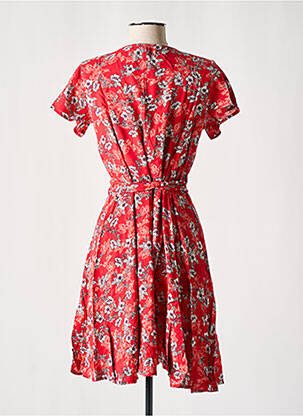 Robe mi-longue imprimé fleurs manches courtes rouge COTON DU MONDE femme