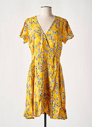 Robe mi-longue imprimé fleurs manches courtes jaune COTON DU MONDE femme