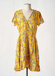 Robe mi-longue imprimé fleurs manches courtes jaune COTON DU MONDE femme