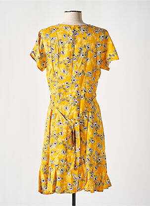 Robe mi-longue imprimé fleurs manches courtes jaune COTON DU MONDE femme