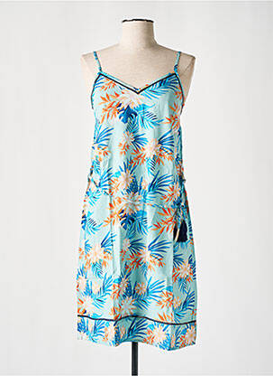 Robe mi-longue col v fines bretelles bleu COTON DU MONDE femme