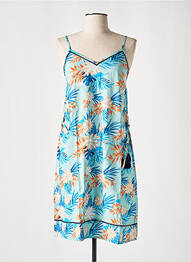 Robe mi-longue col v fines bretelles bleu COTON DU MONDE femme