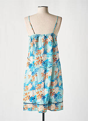 Robe mi-longue col v fines bretelles bleu COTON DU MONDE femme