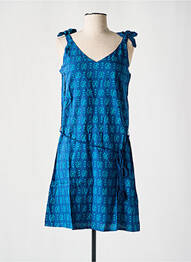 Robe mi-longue imprimé fantaisie fines bretelles bleu COTON DU MONDE femme