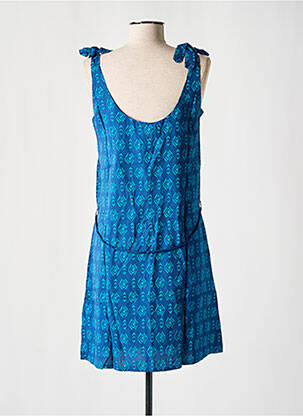 Robe mi-longue imprimé fantaisie fines bretelles bleu COTON DU MONDE femme