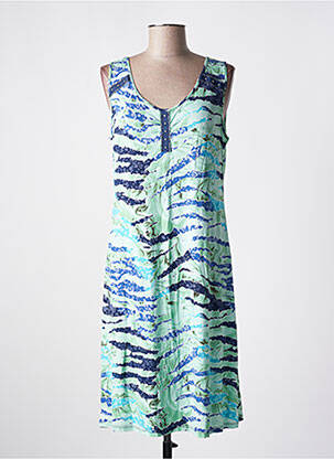 Robe mi-longue imprimé fantaisie sans manche vert VANIA femme