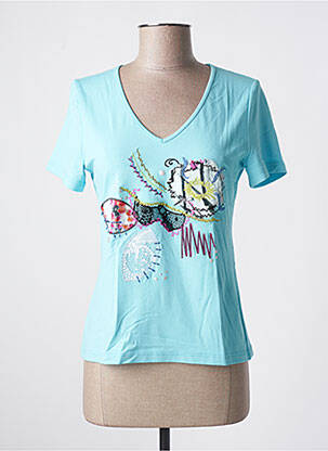 T-shirt col v manches courtes bleu PAUSE CAFE femme