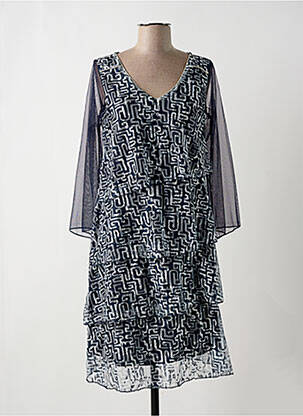 Robe mi-longue coupe fluide manches longues bleu MULTIPLES femme