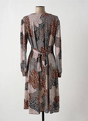 Robe mi-longue imprimé fantaisie manches longues marron MULTIPLES femme