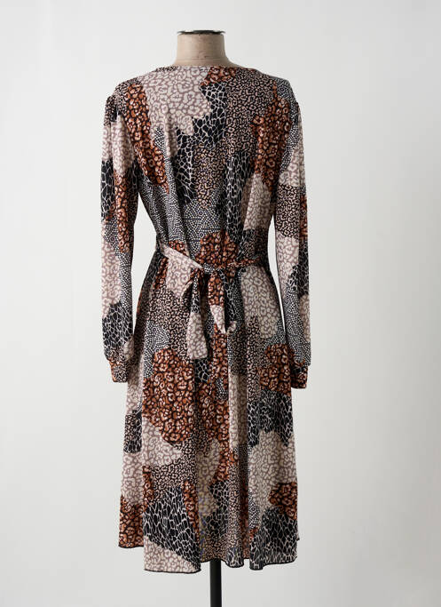 Robe mi-longue imprimé fantaisie manches longues marron MULTIPLES femme