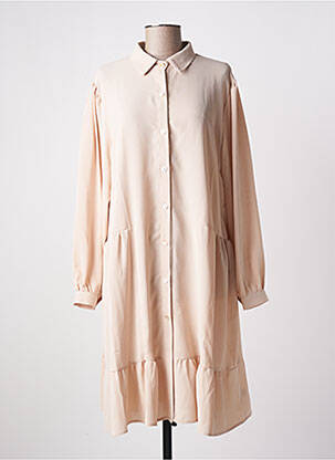 Robe mi-longue coupe fluide manches longues beige MULTIPLES femme