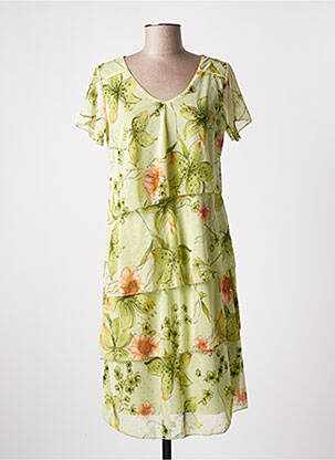 Robe mi-longue imprimé fleurs manches courtes vert MULTIPLES femme