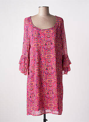 Robe mi-longue coupe fluide manches 3/4 rose MULTIPLES femme