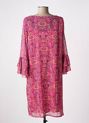 Robe mi-longue coupe fluide manches 3/4 rose MULTIPLES femme
