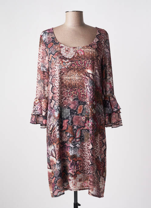 Robe mi-longue coupe fluide manches 3/4 marron MULTIPLES femme