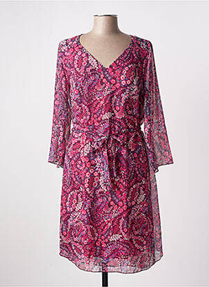 Robe mi-longue imprimé fleurs manches 3/4 rose MULTIPLES femme