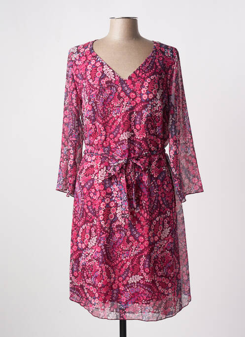 Robe mi-longue imprimé fleurs manches 3/4 rose MULTIPLES femme