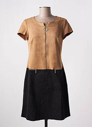 Robe courte fermeture zippée au dos manches courtes marron MULTIPLES femme