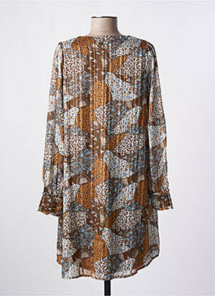 Robe mi-longue coupe fluide manches longues marron LOLA ESPELETA femme