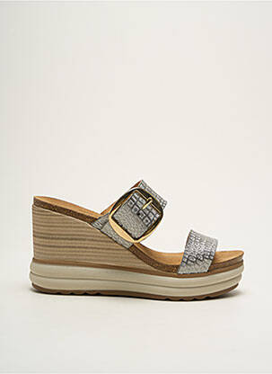 Mules/sabots talon compensé talon de 7 à 9cm argent PLAKTON femme