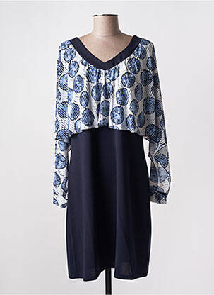 Robe mi-longue tissage crêpe manches longues bleu MULTIPLES femme