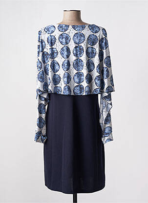 Robe mi-longue tissage crêpe manches longues bleu MULTIPLES femme