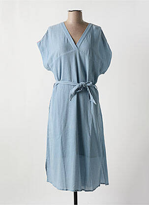 Robe mi-longue coupe fluide manches courtes bleu ME-TISSE femme