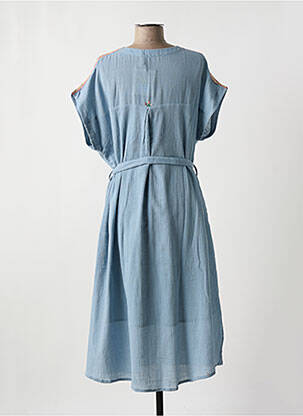 Robe mi-longue coupe fluide manches courtes bleu ME-TISSE femme