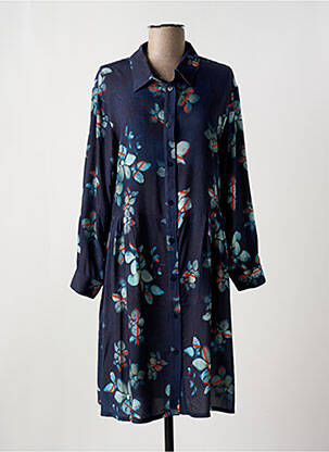 Robe mi-longue imprimé fleurs manches longues bleu MADE IN SENS femme