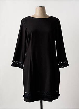 Robe mi-longue tissage crêpe manches longues noir NINATI femme