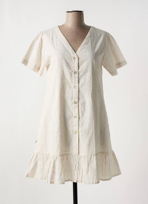 Robe courte coupe évasée manches courtes beige ME-TISSE femme