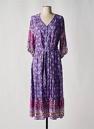 Robe longue imprimé fleurs manches 3/4 violet NARA femme