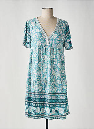 Robe courte coupe évasée manches courtes vert NARA femme