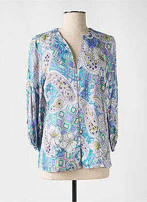 Chemisier imprimé fleurs manches 3/4 bleu BARILOCHE femme
