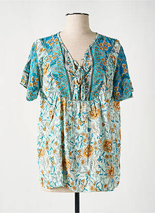Blouse tissage popeline manches courtes bleu NARA femme