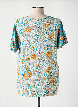 Blouse tissage popeline manches courtes bleu NARA femme