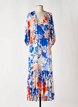 Robe longue imprimé fleurs manches 3/4 bleu MC PLANET femme