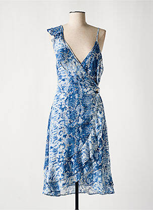 Robe mi-longue tissage crêpe fines bretelles bleu JUS D'ORANGE femme
